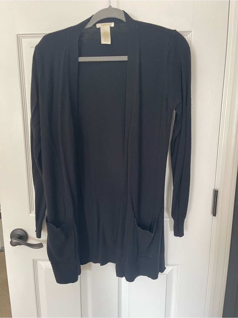 Matty M Black Open-Front Longline Cardigan with Pockets